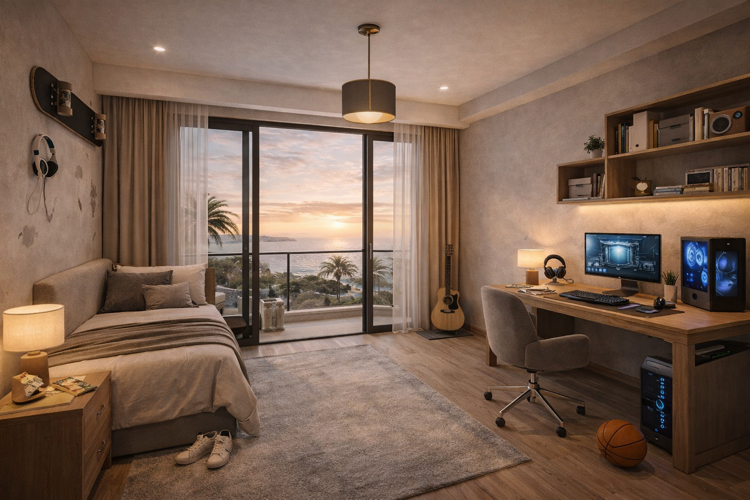 modern teen bedroom mit meerblick