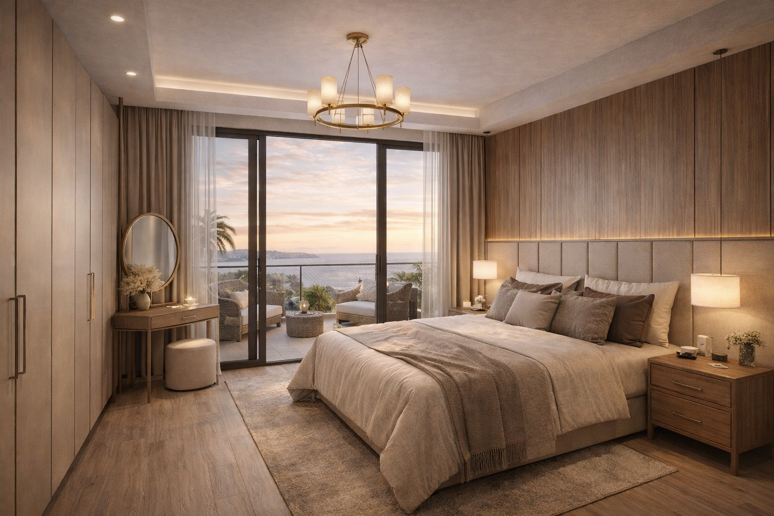 schlafzimmer mit meerblick bei sonnenuntergang (1)